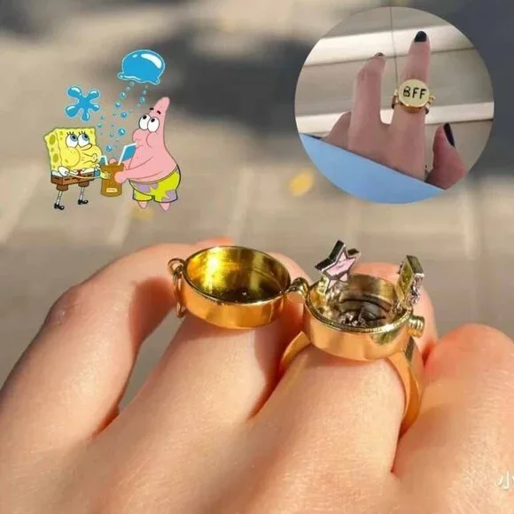 2 SpongeBob & Patrick Best Friends Forever BFF Ring Women Girls Ring Jewelry - Picture 6 of 15